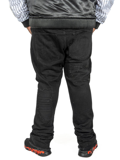 F1772 Basel Distressed Stacked Jeans - Black