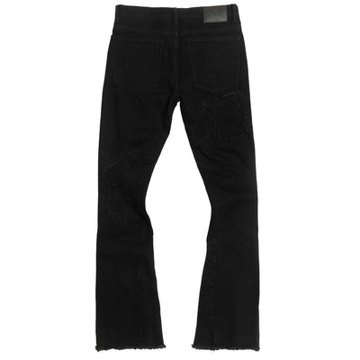 F1772 Basel Distressed Stacked Jeans - Black