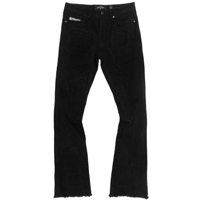 F1772 Basel Distressed Stacked Jeans - Black