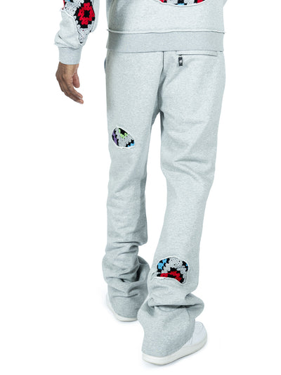 F5709 Castello Crochet Stacked Jogger Set - Gray