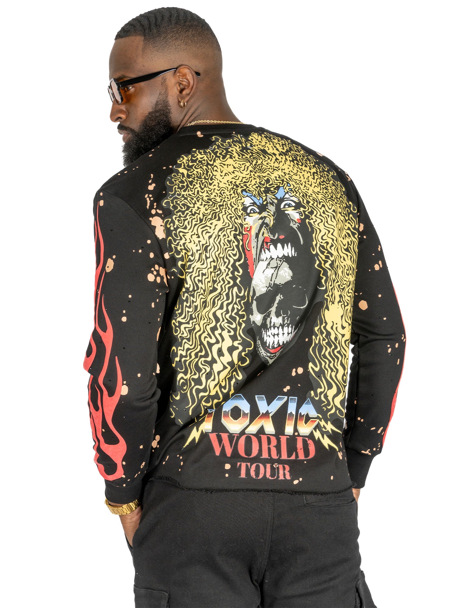 Makobi F4120 Toxic World Crewneck Sweatshirt in Black, view 3