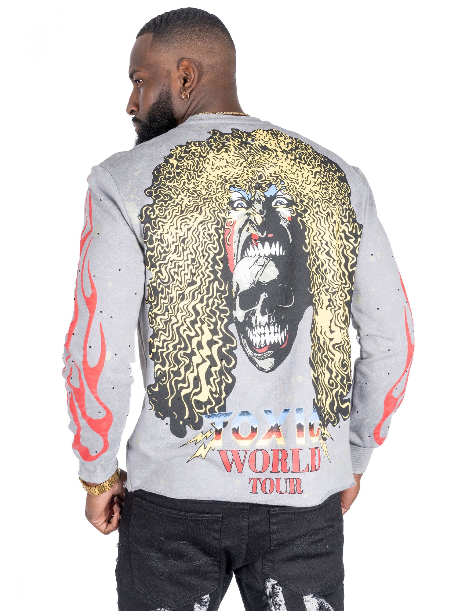 Makobi F4120 Toxic World Crewneck Sweatshirt in Gray, view 3