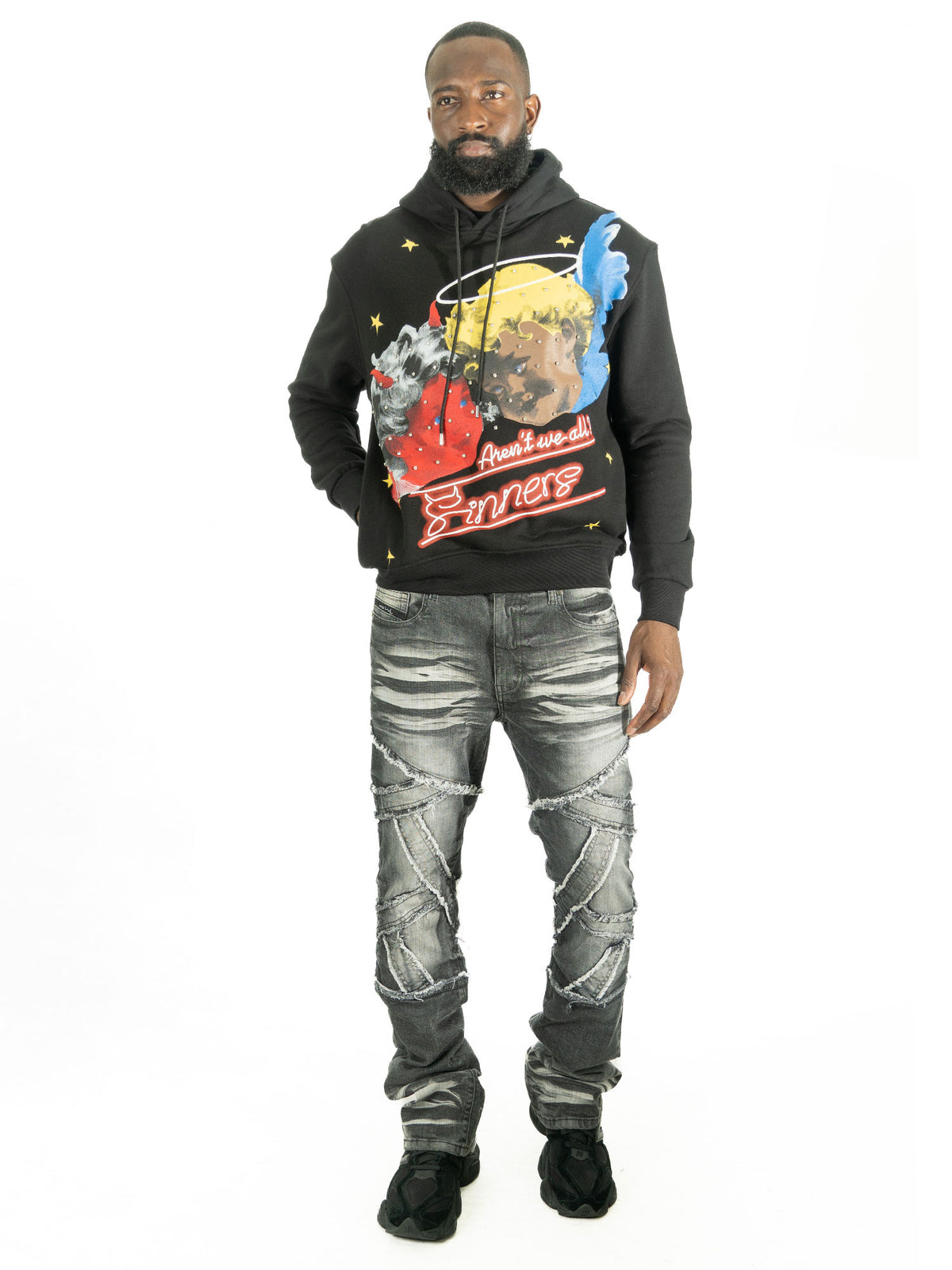 F4173 Sinners Over Size Hoodie - Black