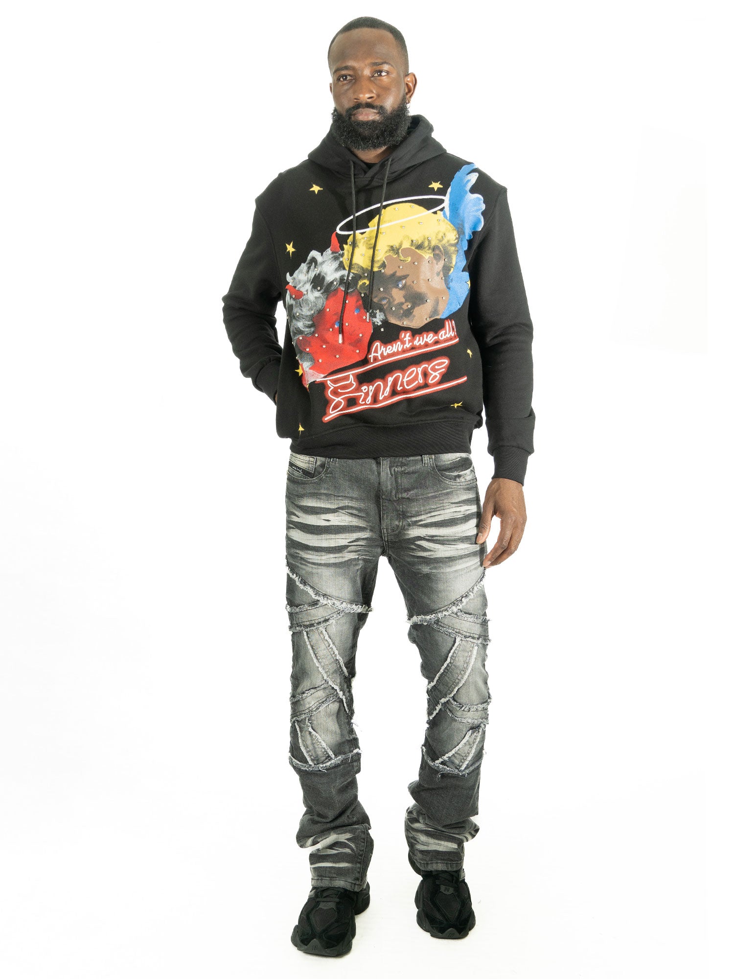 F4173 Sinners Over Size Hoodie - Black