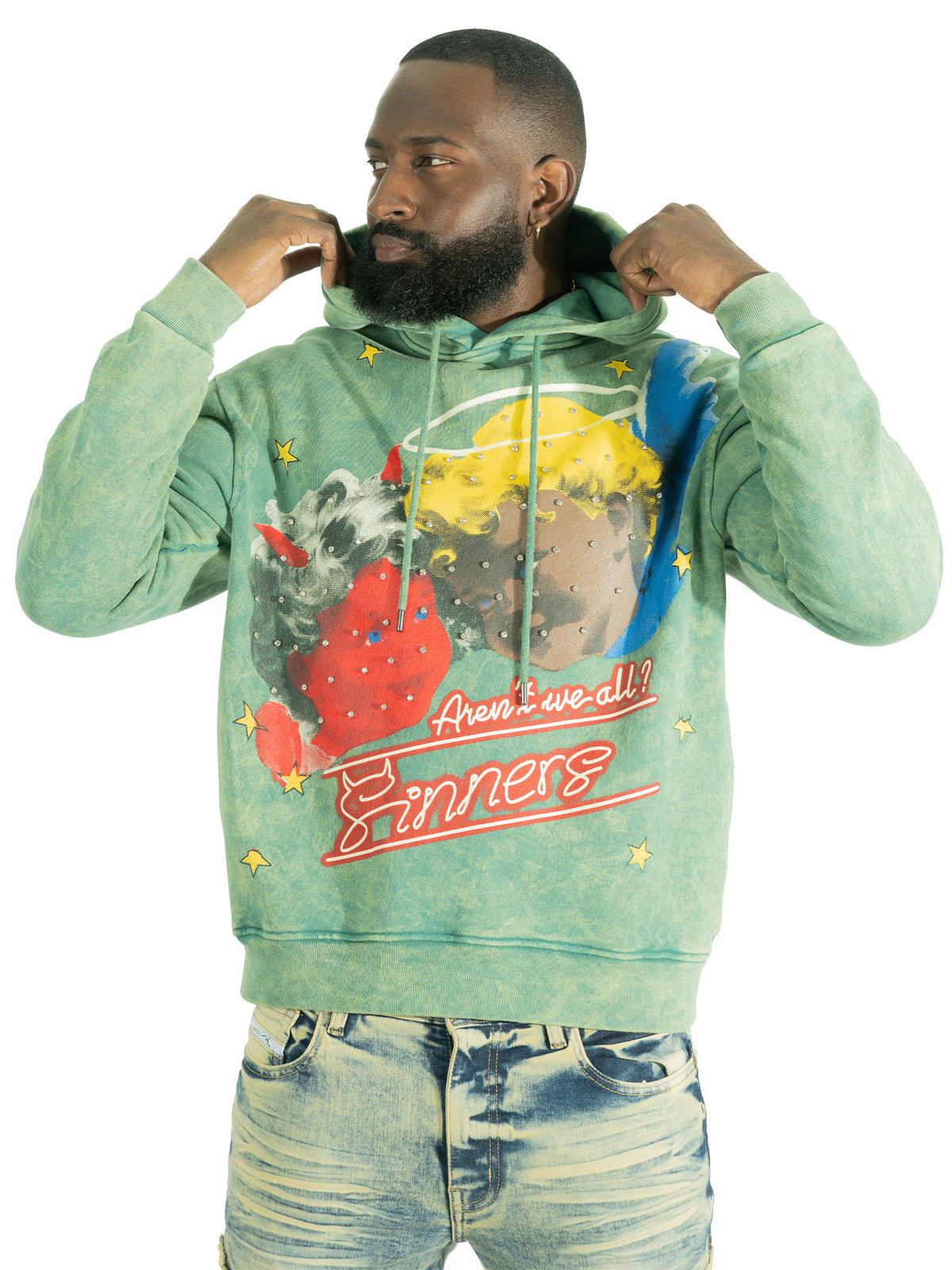 F4173 Sinners Over Size Hoodie- Green