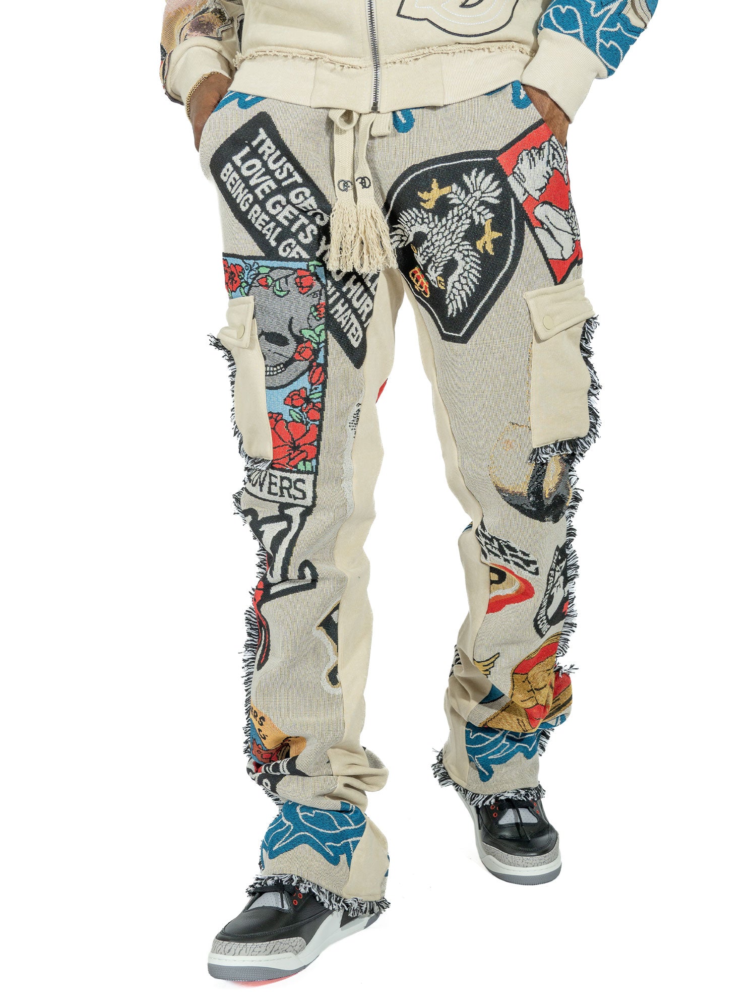 F1755 Brave Heart Tapestry Stacked Pants - Oat