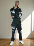 Makobi F5709 Castello Crochet Stacked Jogger Set in Black