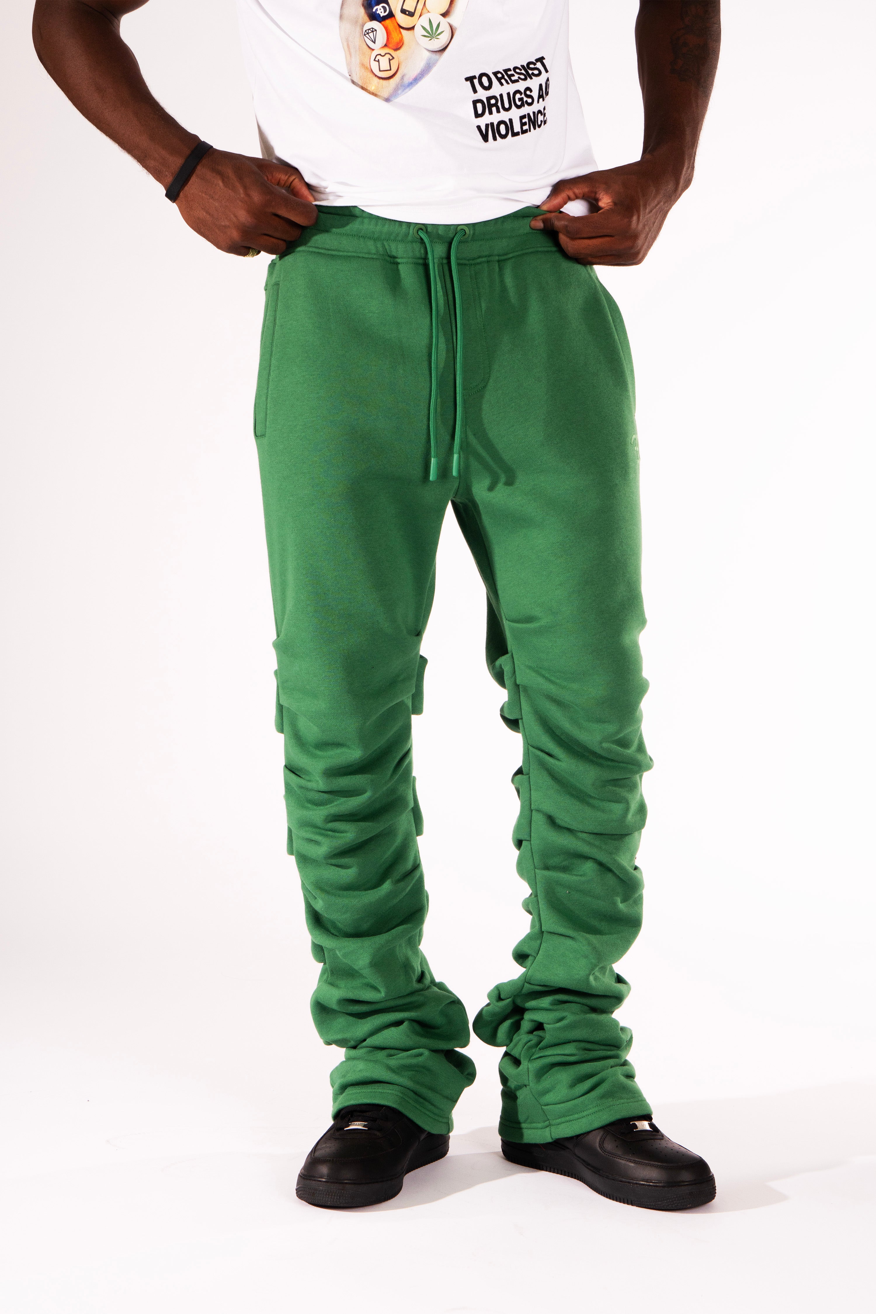 Makobi F6220 Malik Stacked Sweatpants in Green, view 5