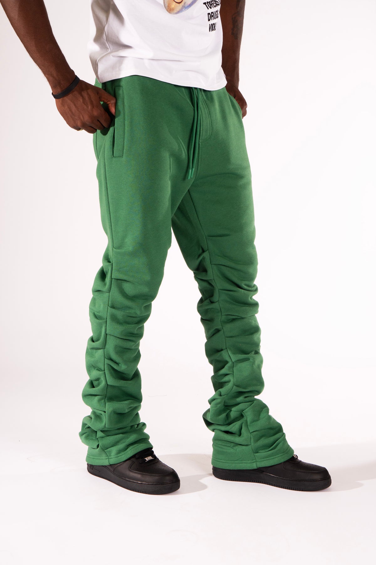 Makobi F6220 Malik Stacked Sweatpants in Green, view 3
