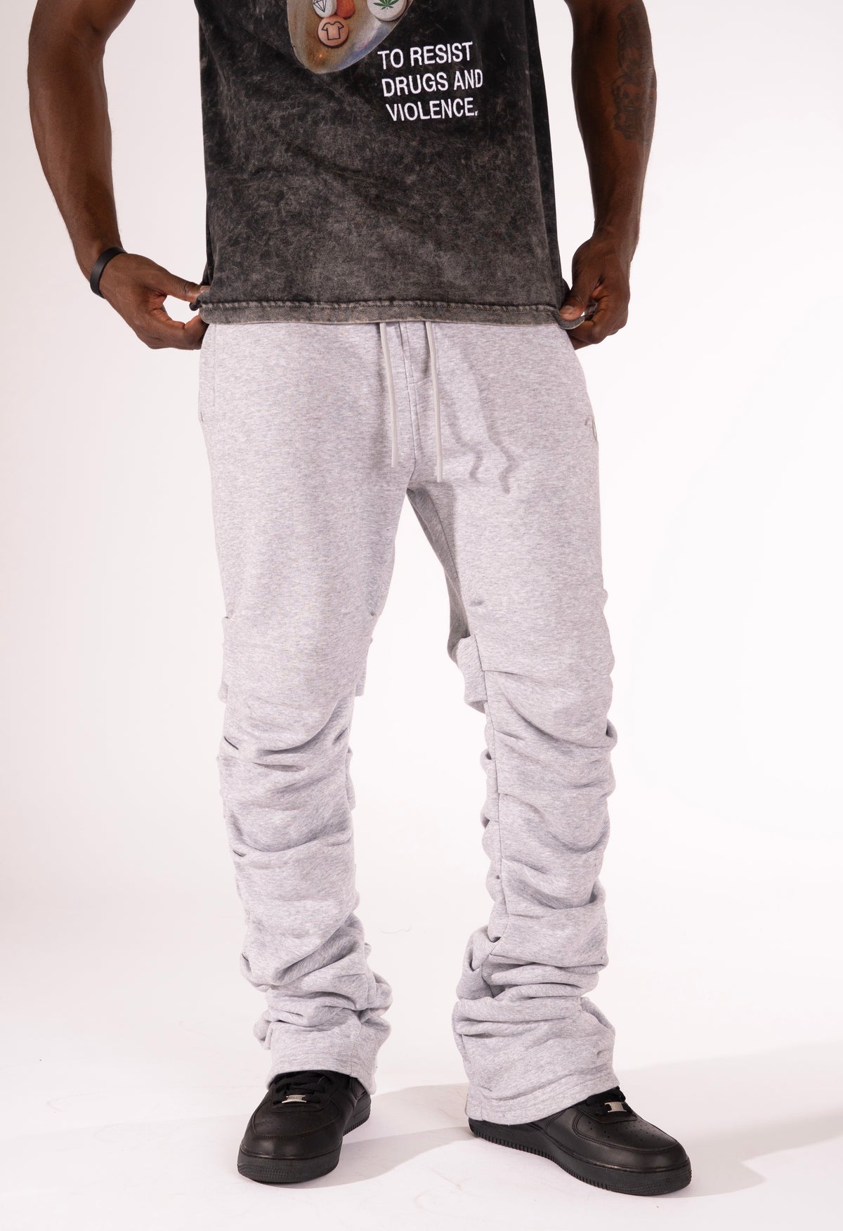 Makobi F6220 Malik Stacked Sweatpants in Gray, view 3