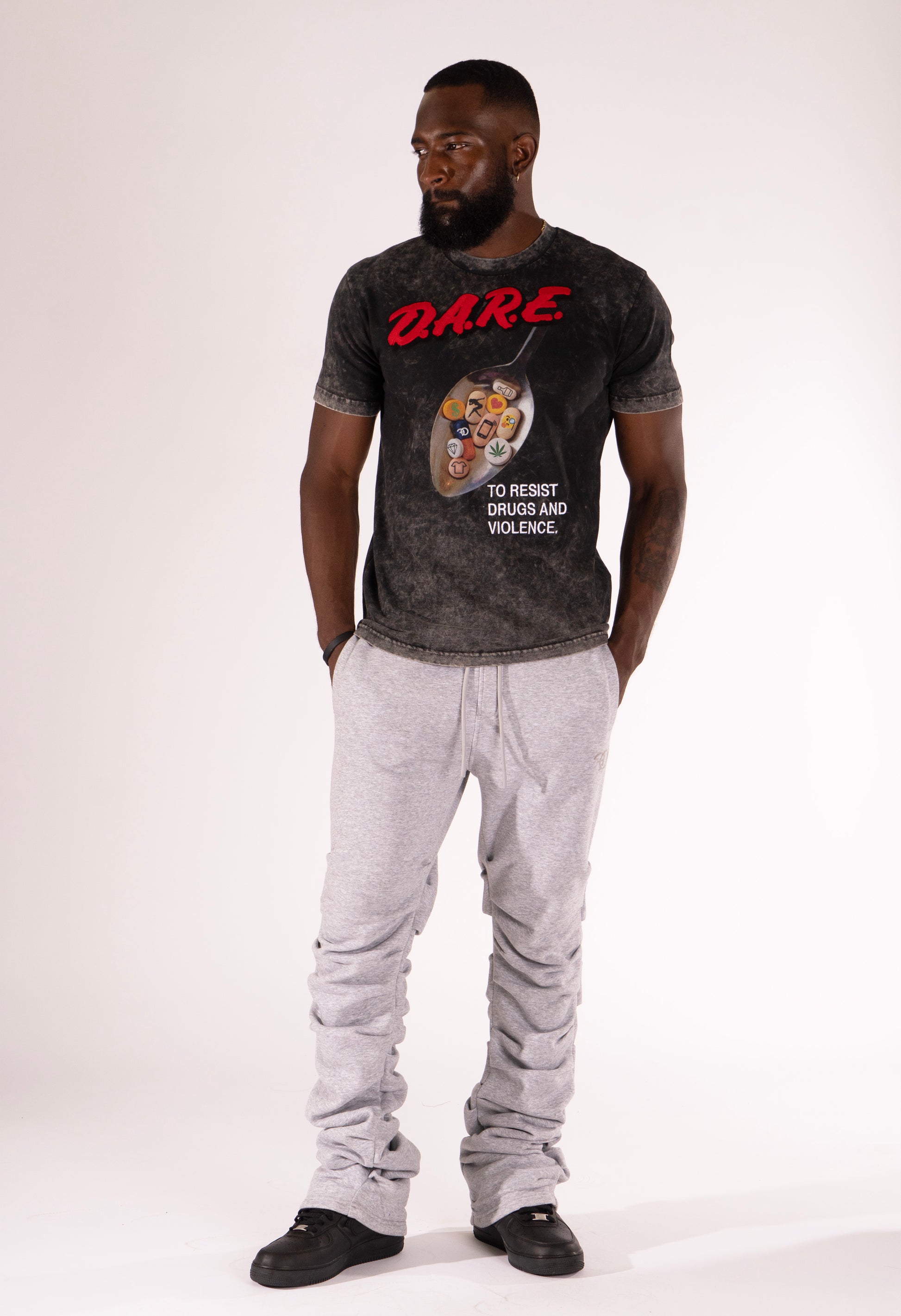 Makobi F6220 Malik Stacked Sweatpants in Gray, view 2