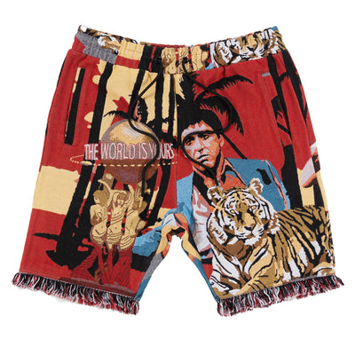 F628 "World is Yours" Tapestry Shorts - Black