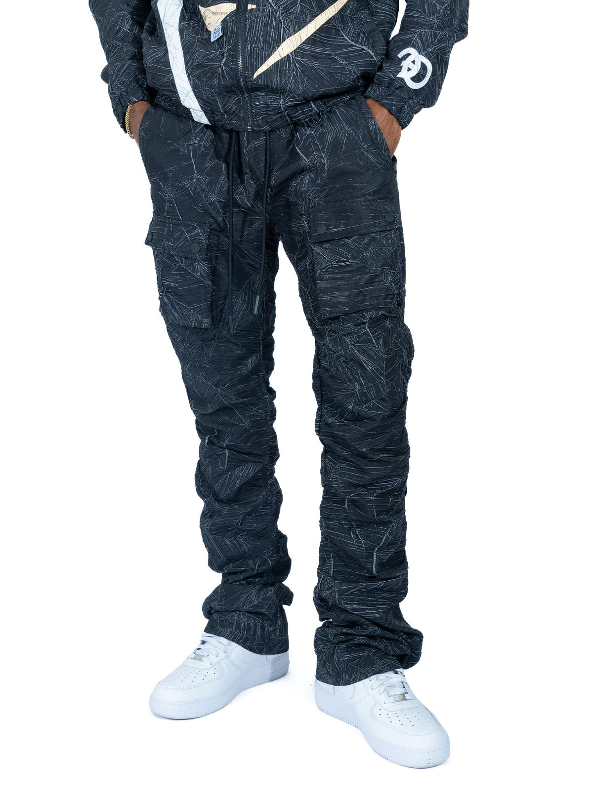 Makobi F6464 Monico Nylon Stacked Pants in Black, view 2