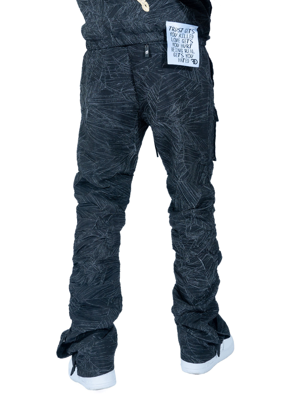 Makobi F6464 Monico Nylon Stacked Pants in Black, view 4
