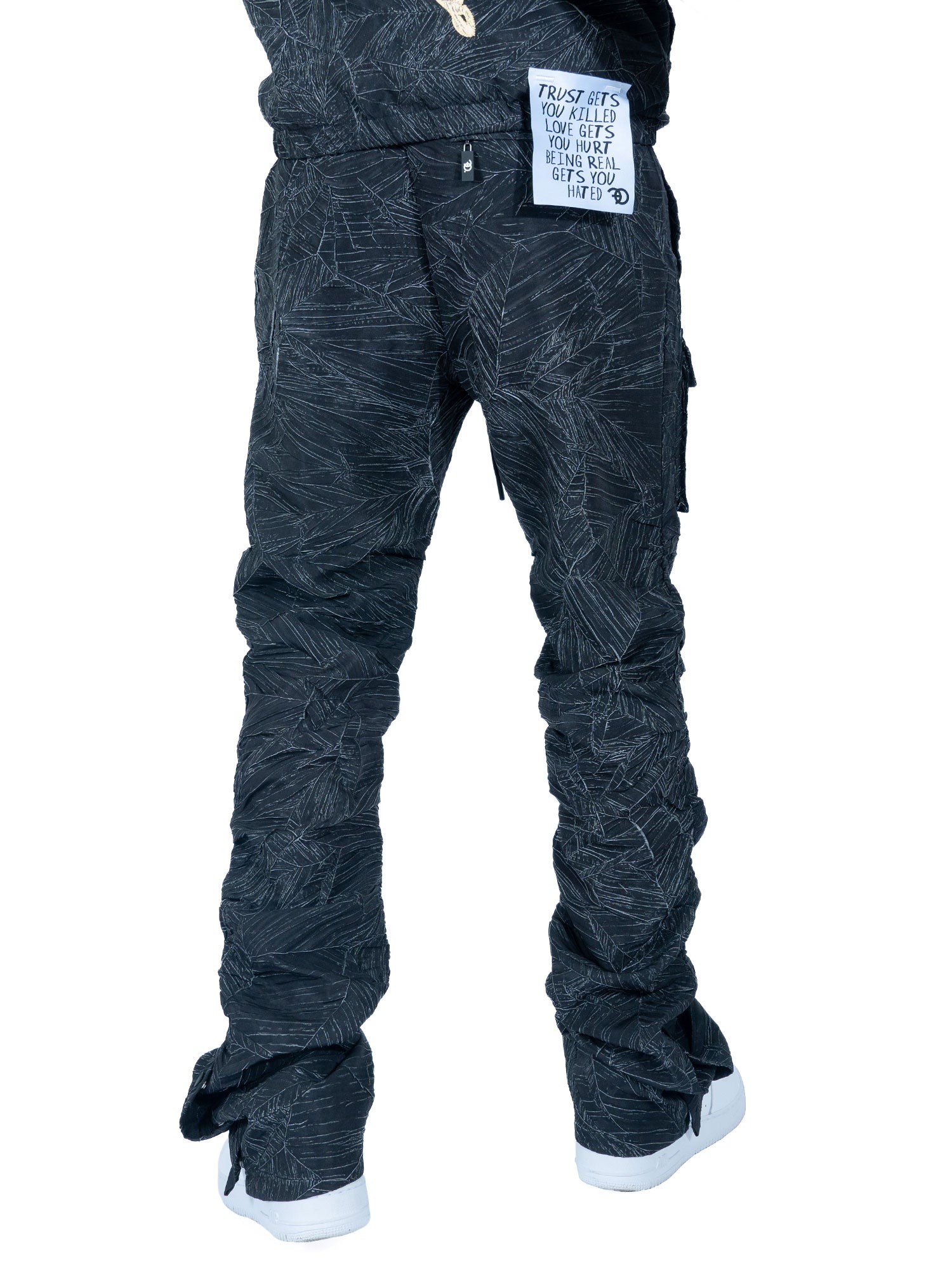 Makobi F6464 Monico Nylon Stacked Pants in Black, view 4