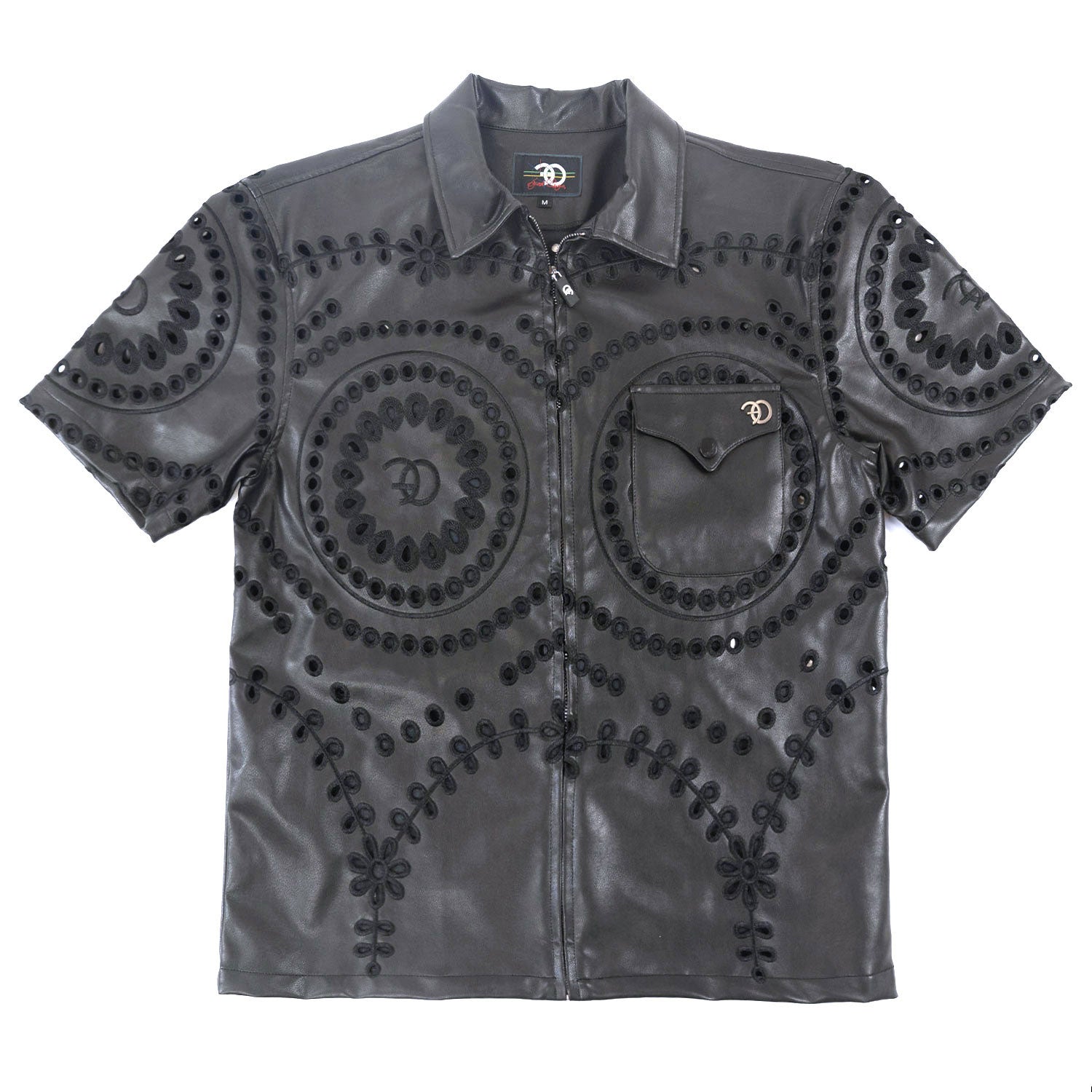 F801 Cashay Vegan Leather Zip-Up Shirt - Black