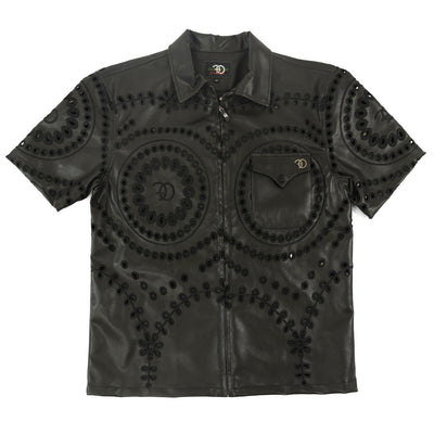 F801 Cashay Vegan Leather Zip-Up Shirt - Black