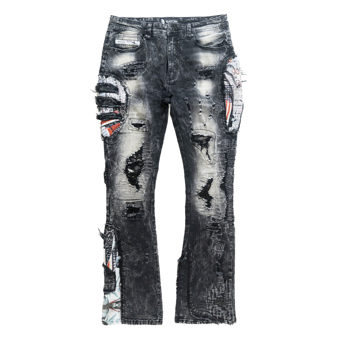 Makobi Black distressed jeans offers with rips designer quality