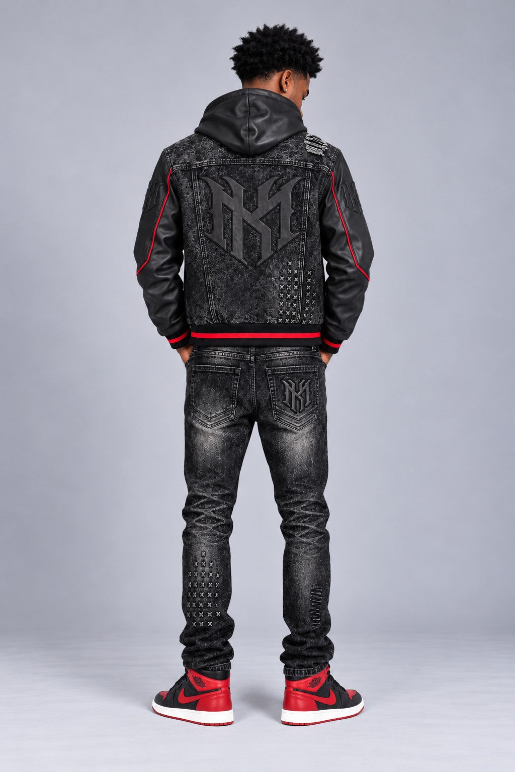 M1926 - Makobi Core Jenim Biker Jeans - بورگوندی