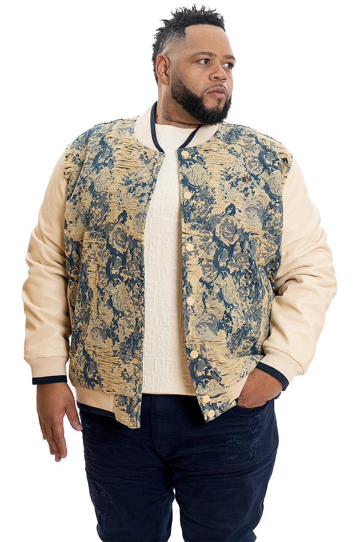Makobi M1096 Veroma Tapestry Varsity Jacket in Khaki, view 2