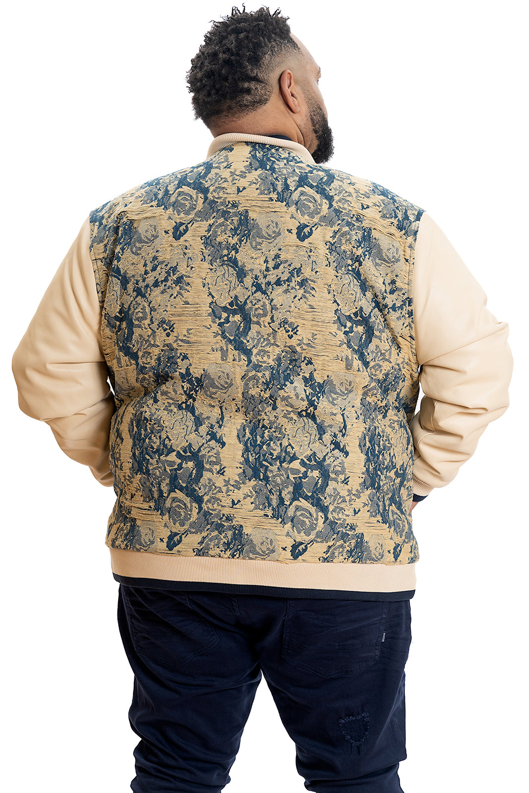 Makobi M1096 Veroma Tapestry Varsity Jacket in Khaki, view 4