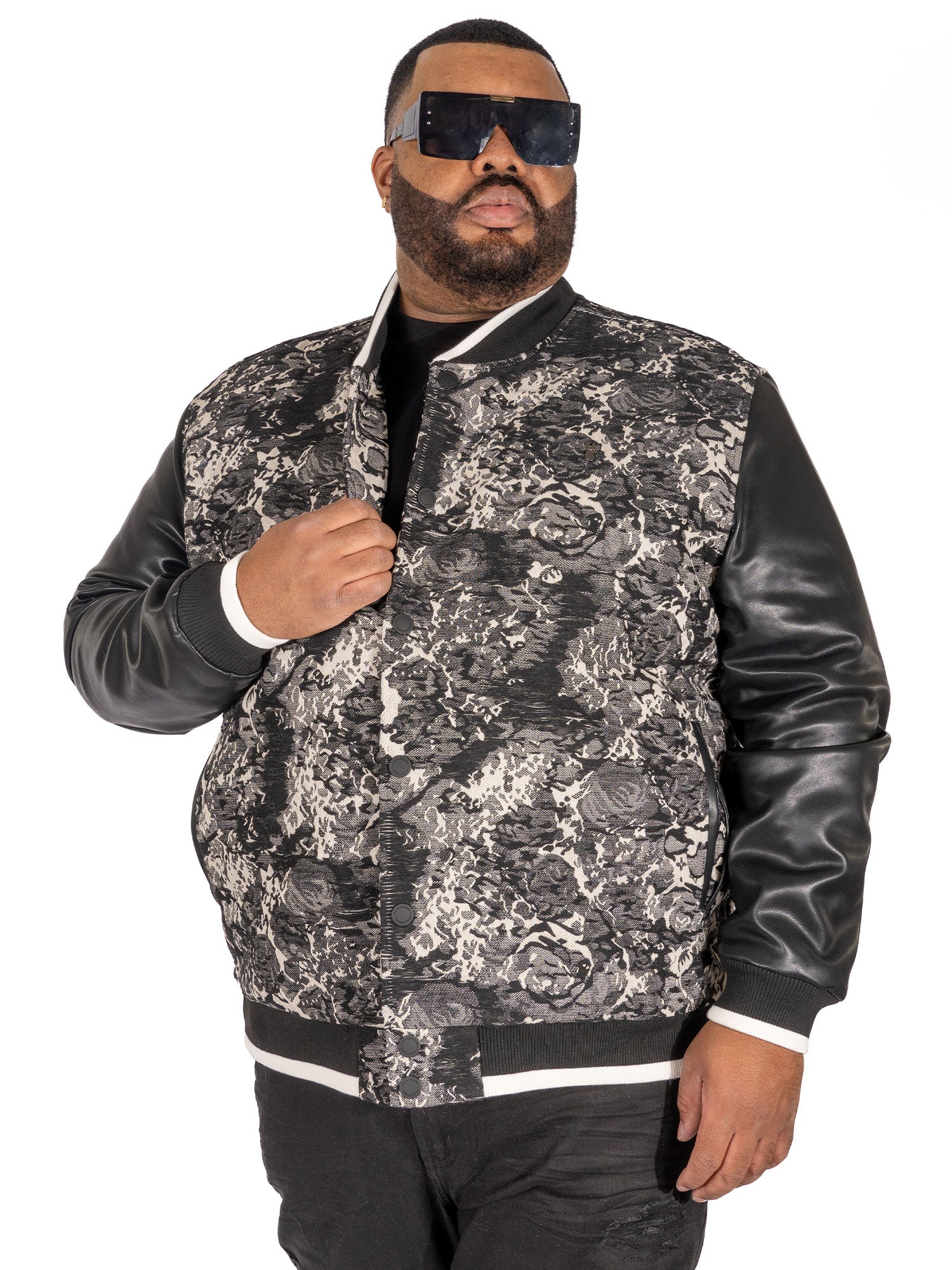 M1096 Veroma Tapestry Varsity Jacket - Black