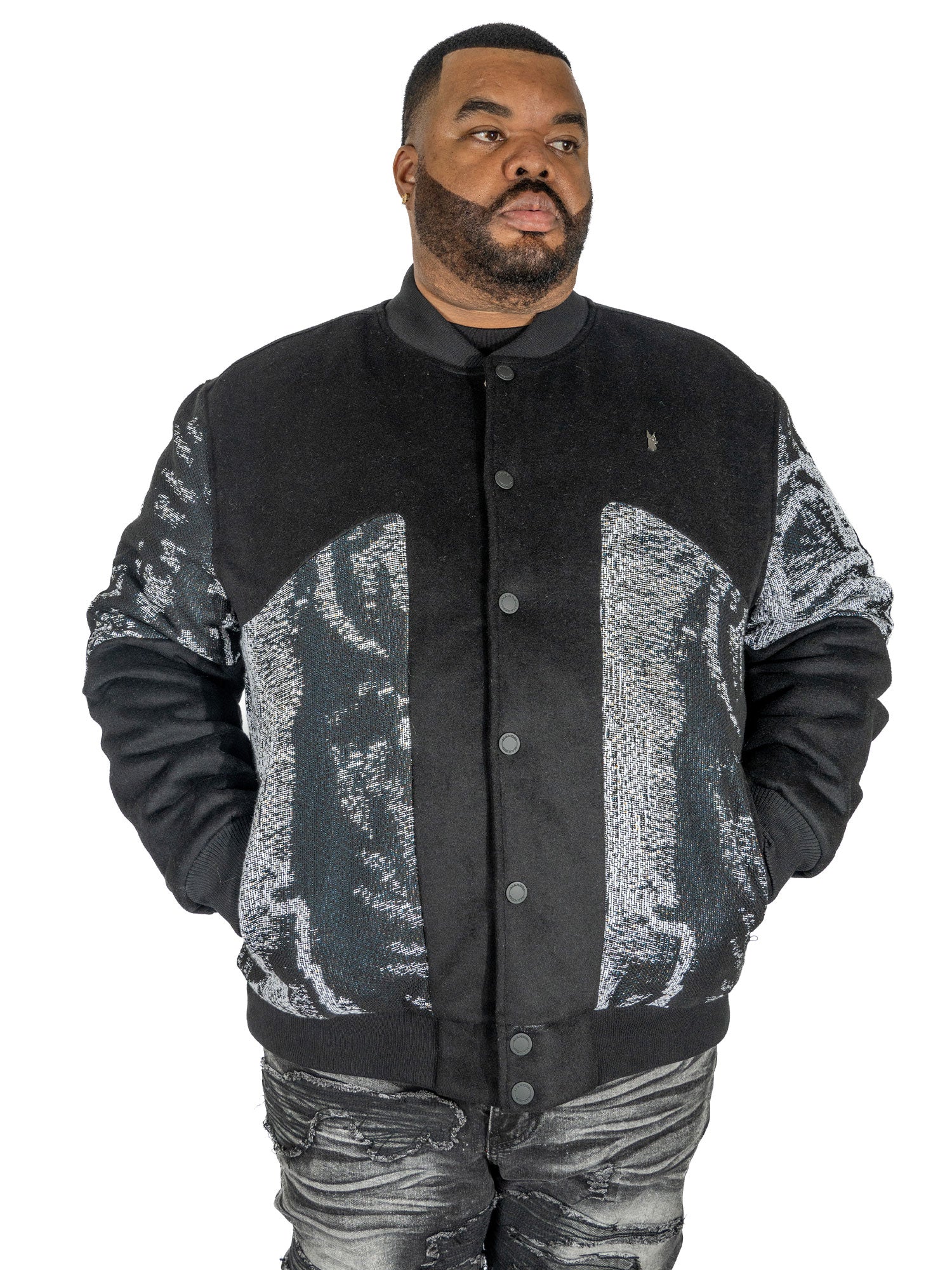 M1099 Bagnoli Tapestry Varsity Jacket - Black