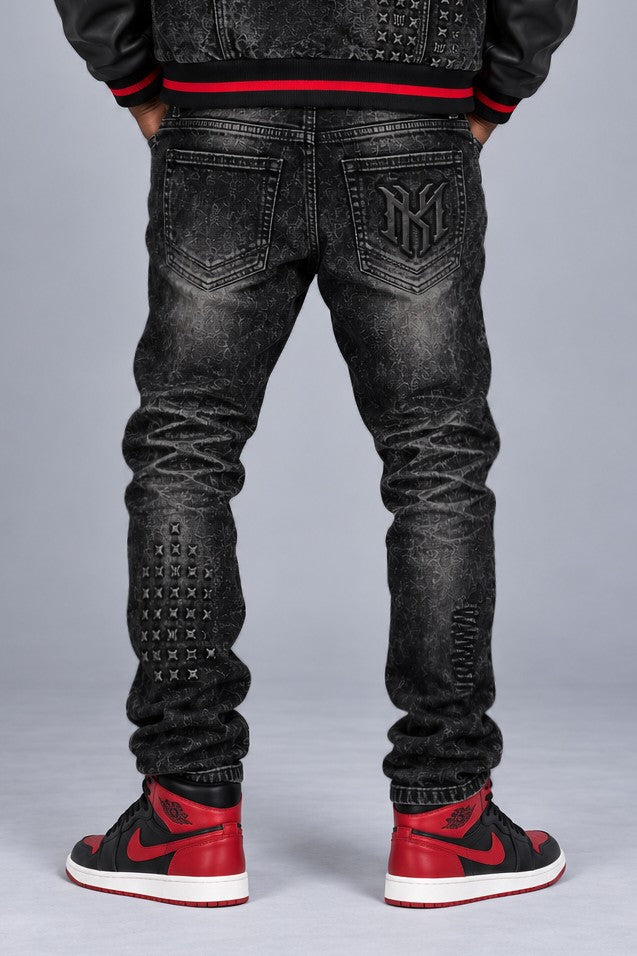 M1926 - Makobi Core Jenim Biker Jeans - بورگوندی