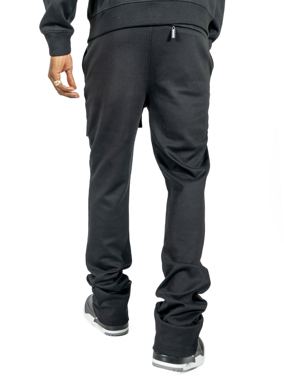 Makobi M1635 Essentials Stacked Sweatpants in Black, view 3