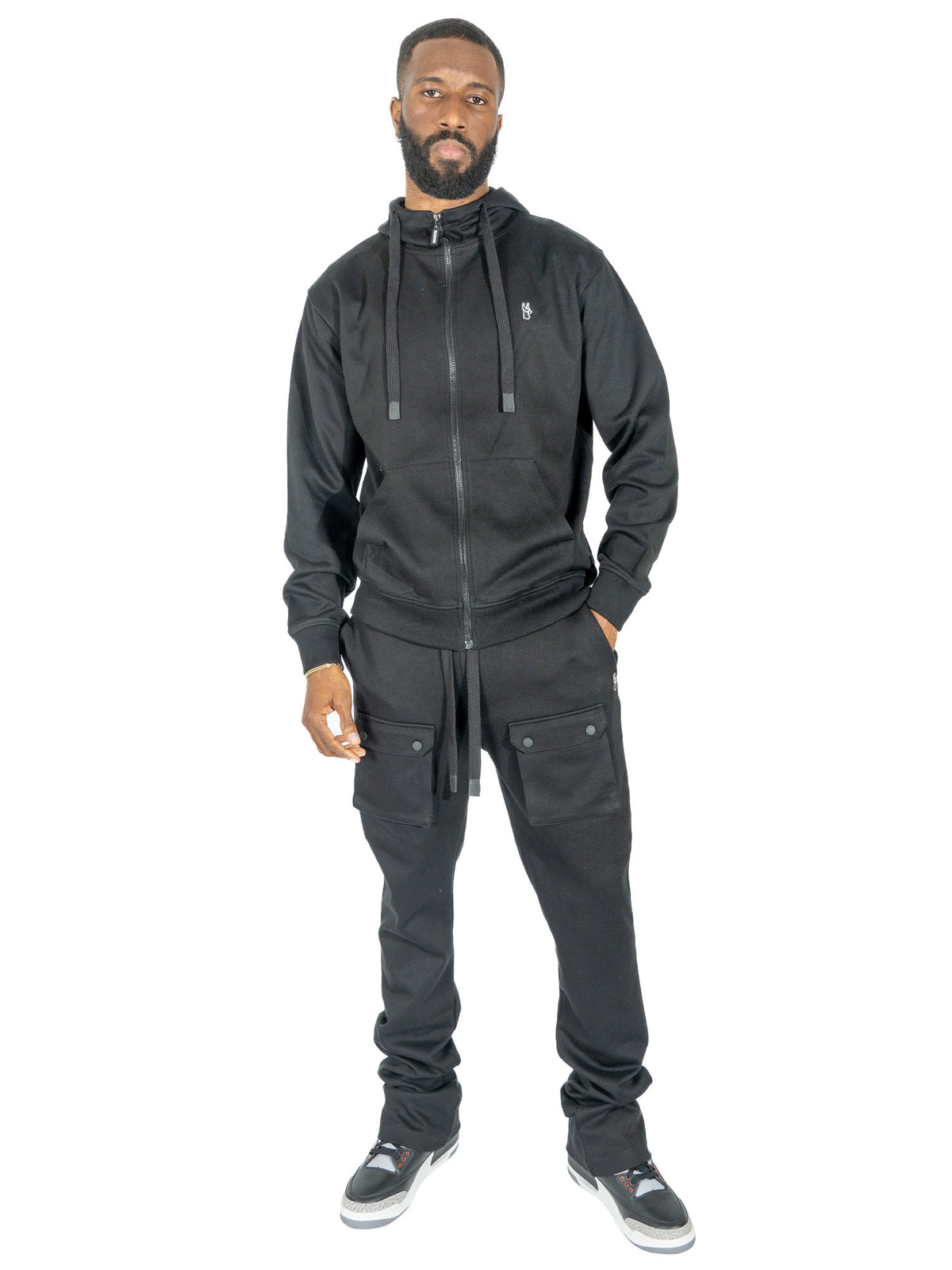 Makobi M1635 Essentials Stacked Sweatpants in Black, view 5