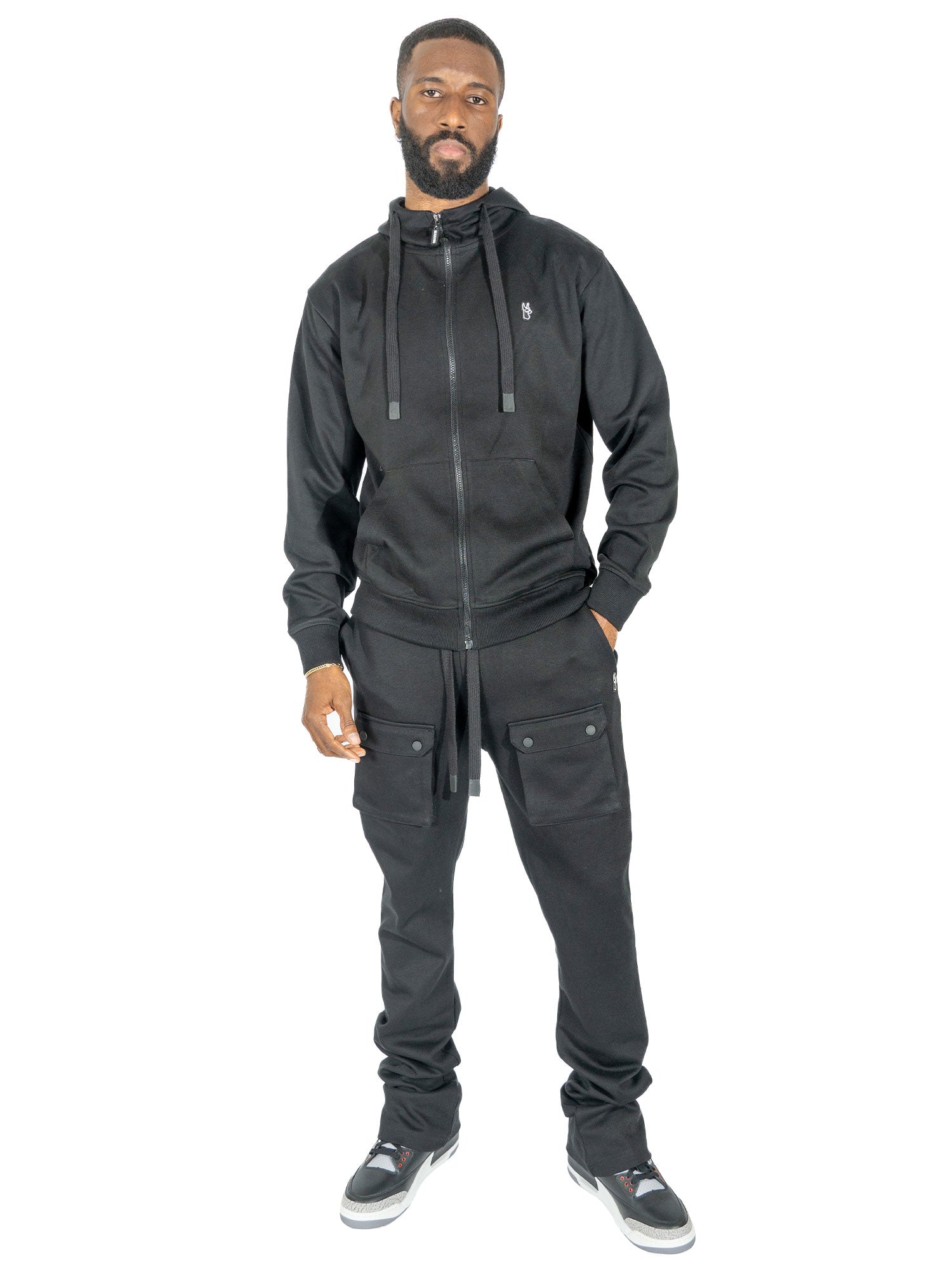 Makobi M1635 Essentials Stacked Sweatpants in Black, view 5