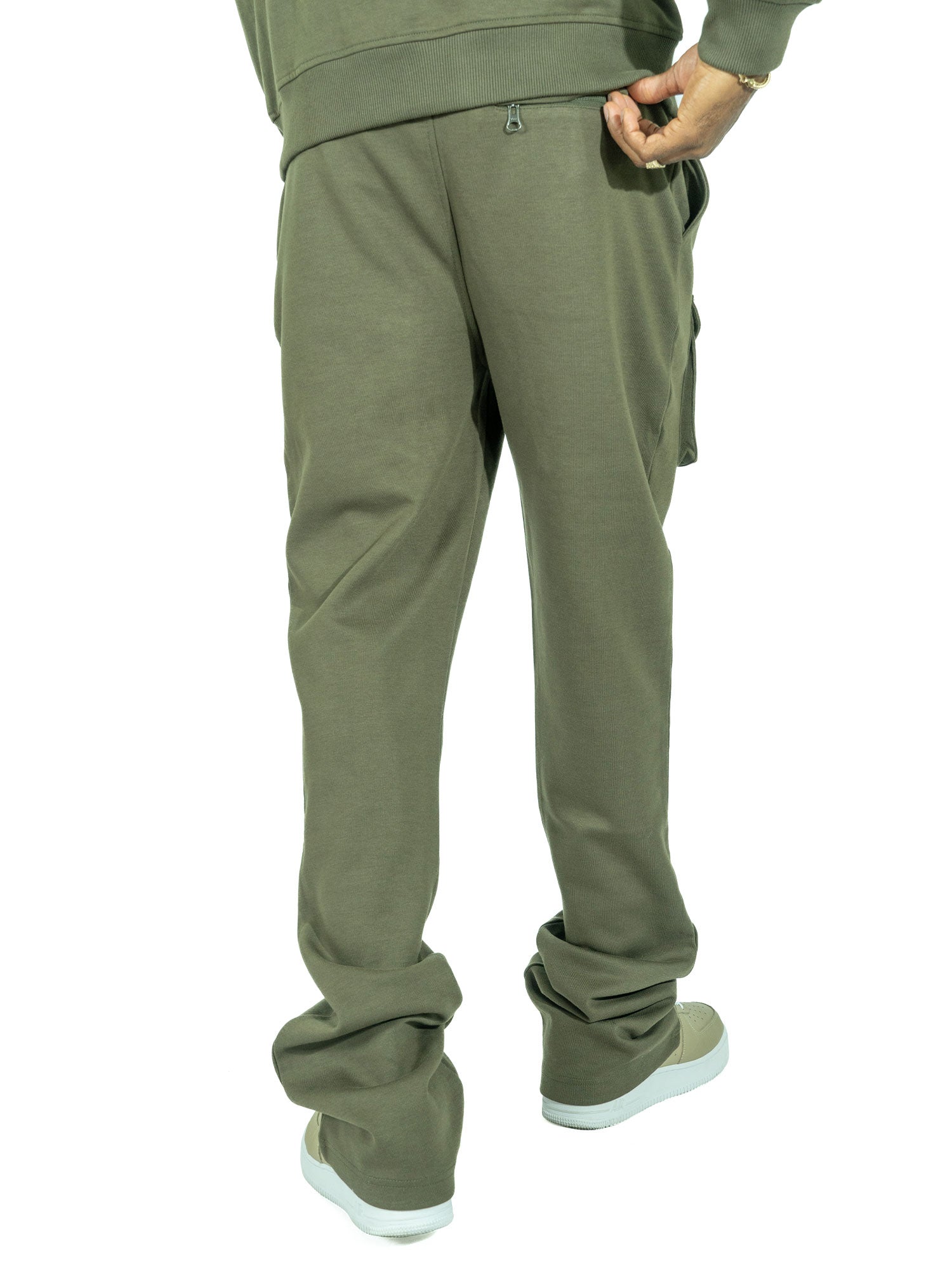 Makobi M1635 Essentials Stacked Sweatpants in Olive, view 3