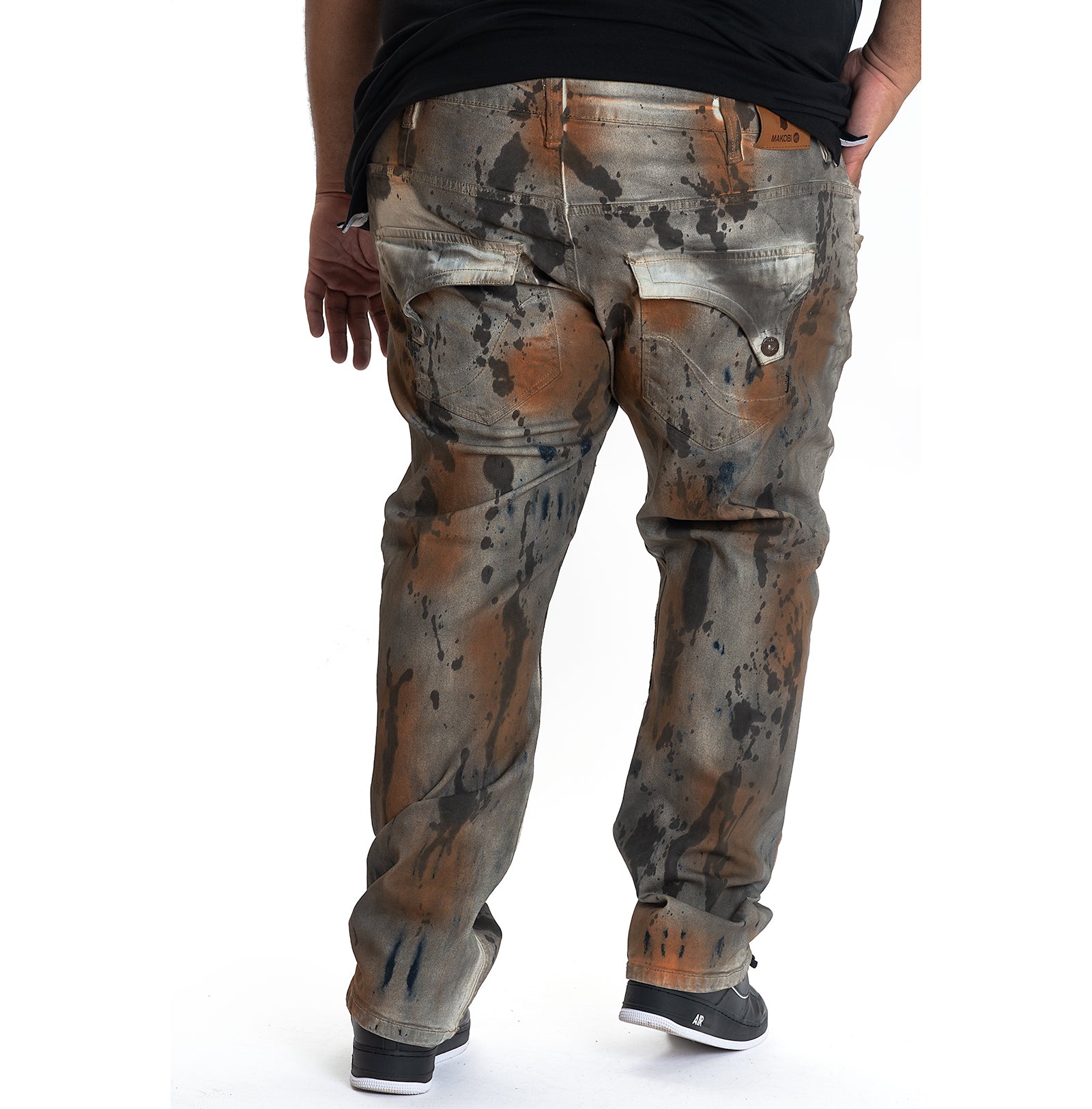 Makobi M1710 Makobi Paint Splatter Jeans in Brown, view 2