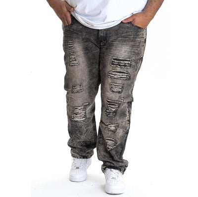 M1721 Makobi Sand Blasted Jeans With All Over Tears - Black