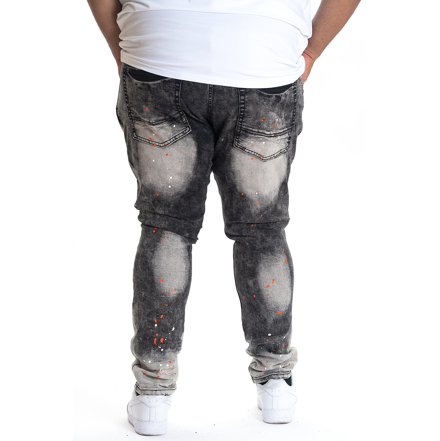 M1725 Shredded Denim Jeans with Paint Splashes - Black