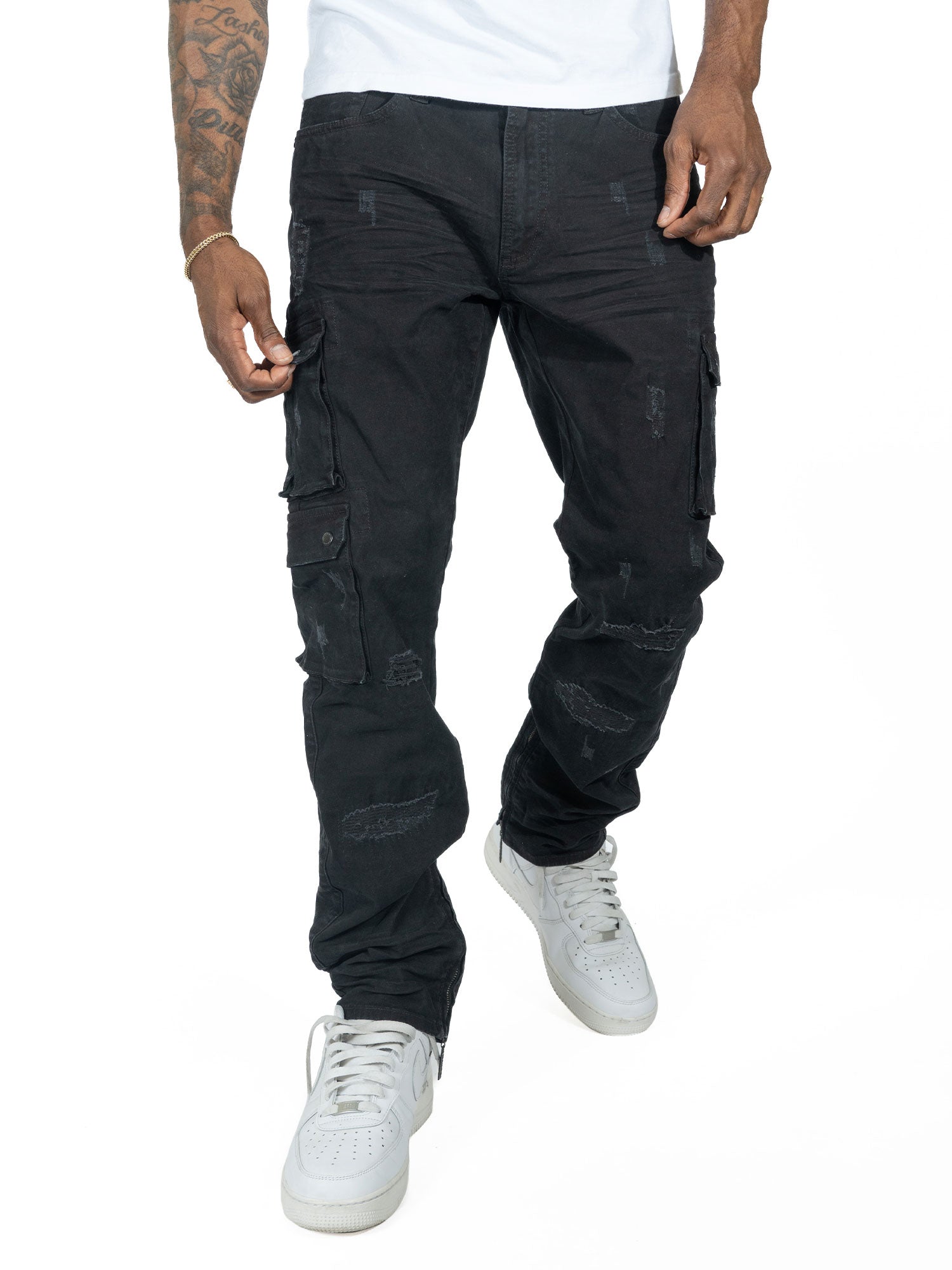 M1737 Berteli Acid Cargo Pants - Black