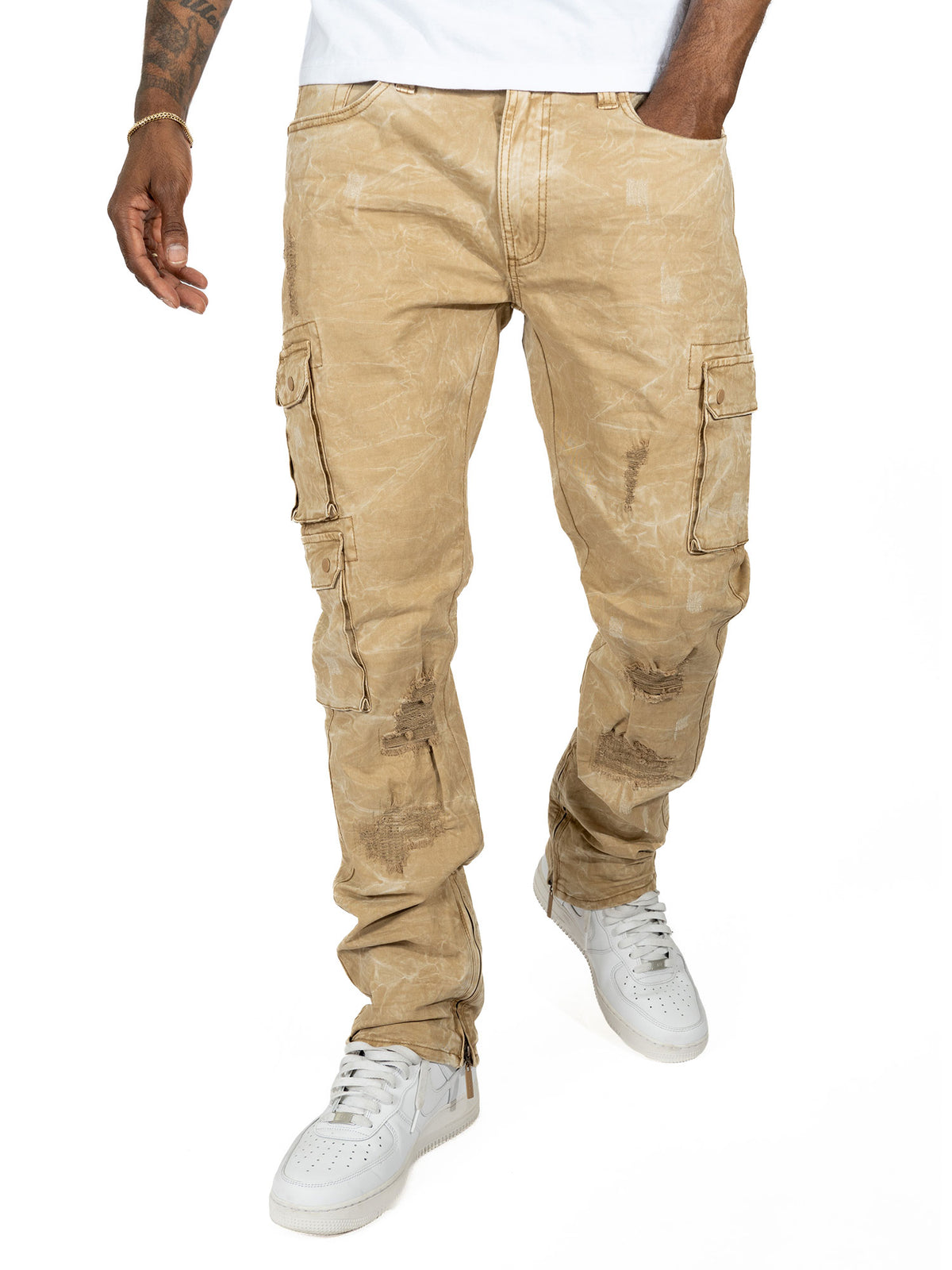 Makobi M1737 Berteli Acid Cargo Pants in Mocha, view 2