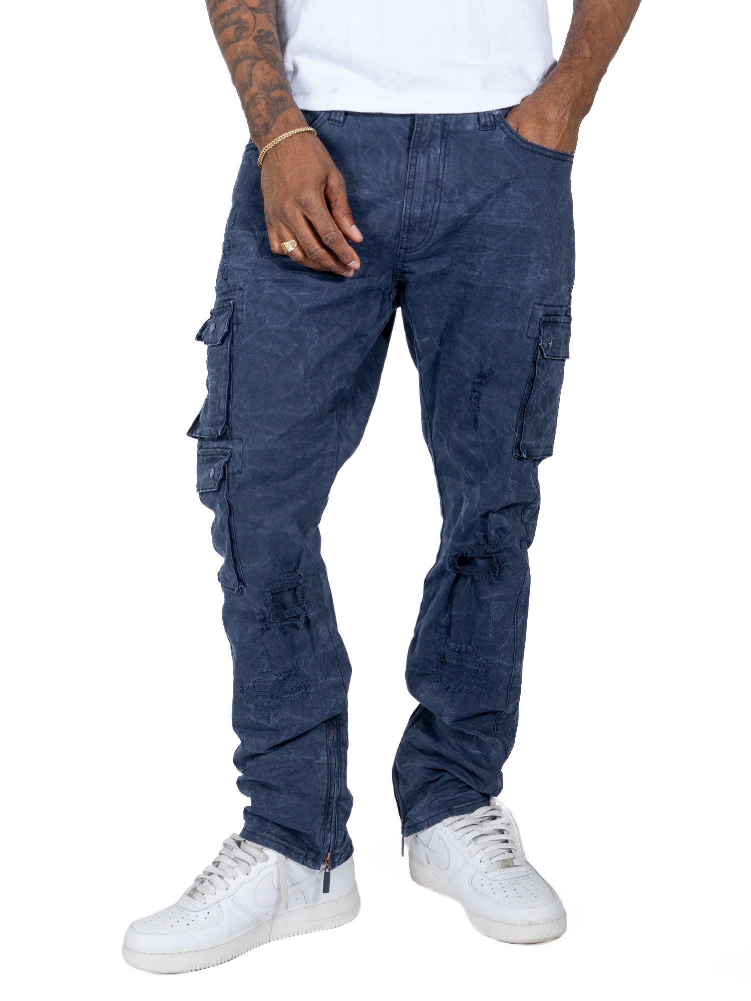 M1737 Berteli Acid Cargo Pants - Navy