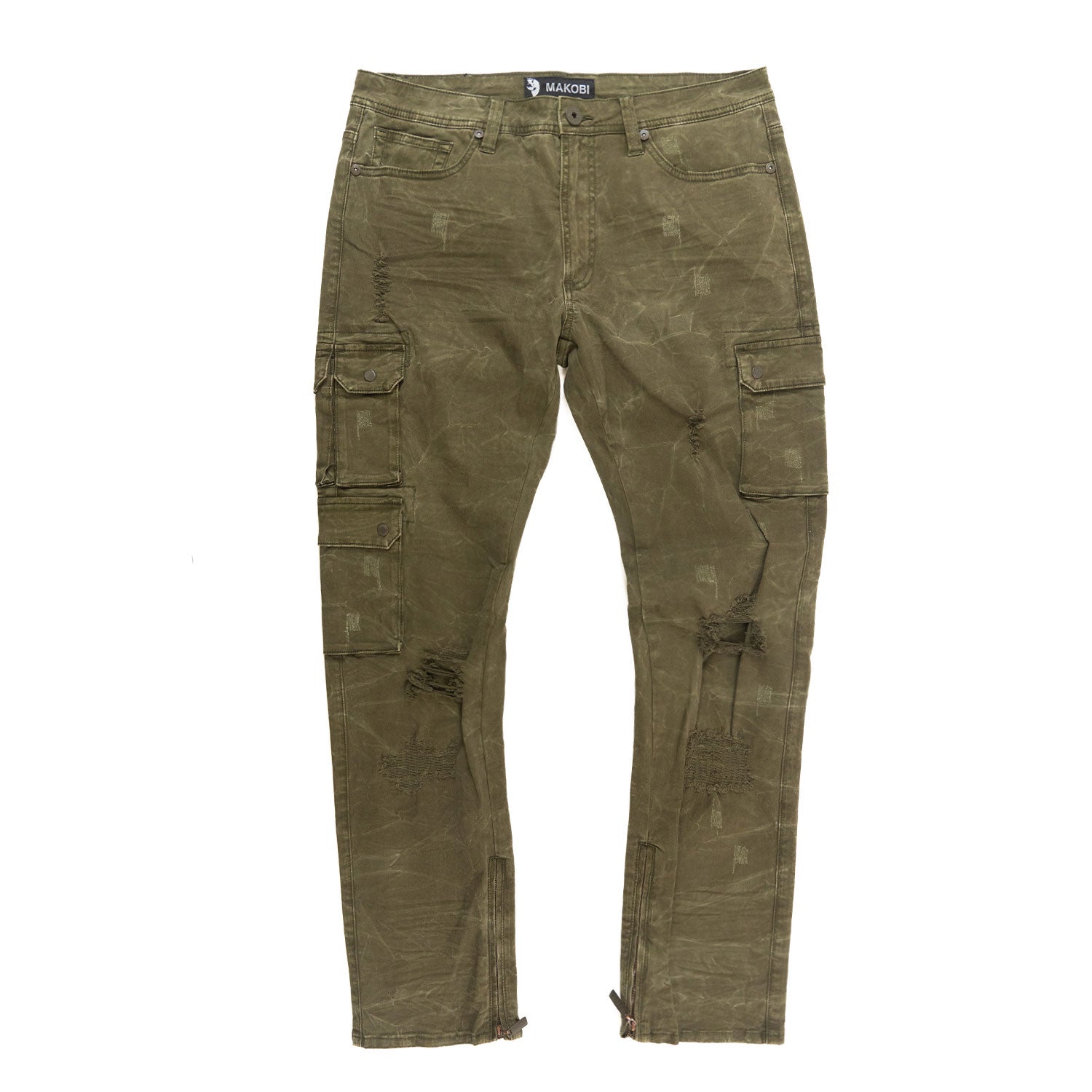 Makobi M1737 Berteli Acid Cargo Pants in Olive