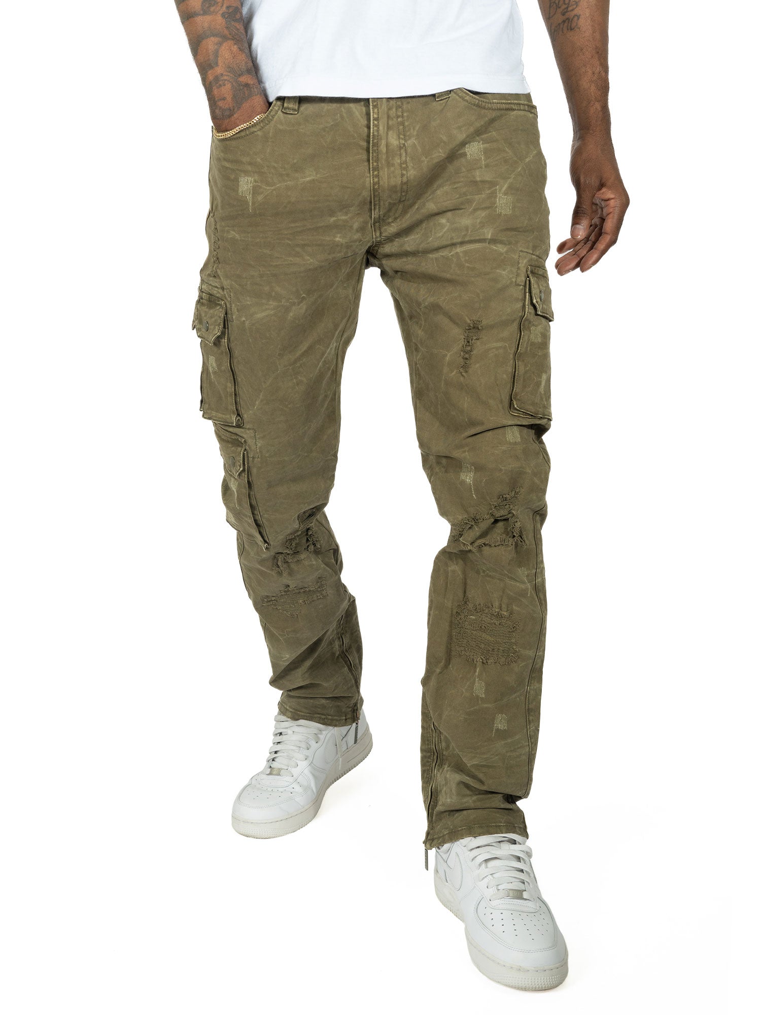 M1737 Berteli Acid Cargo Pants - Olive