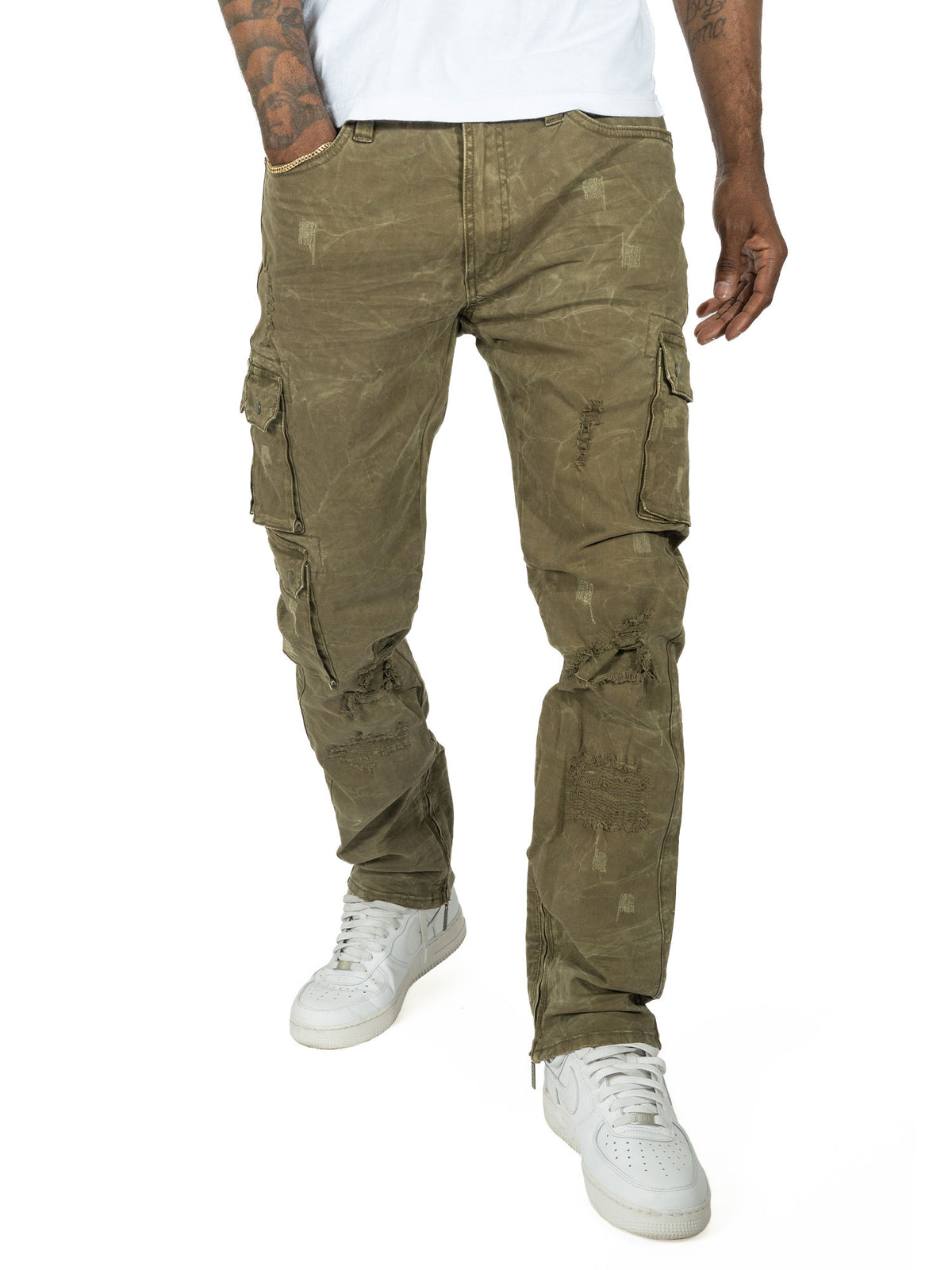 Makobi M1737 Berteli Acid Cargo Pants in Olive, view 2