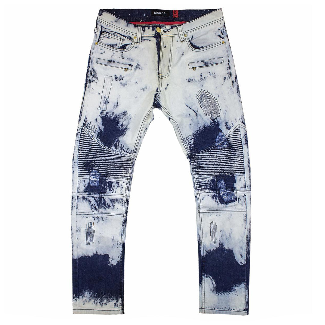 Makobi jeans! Macoby shops tie-dye light and dark blue biker jeans size 56 x 32!