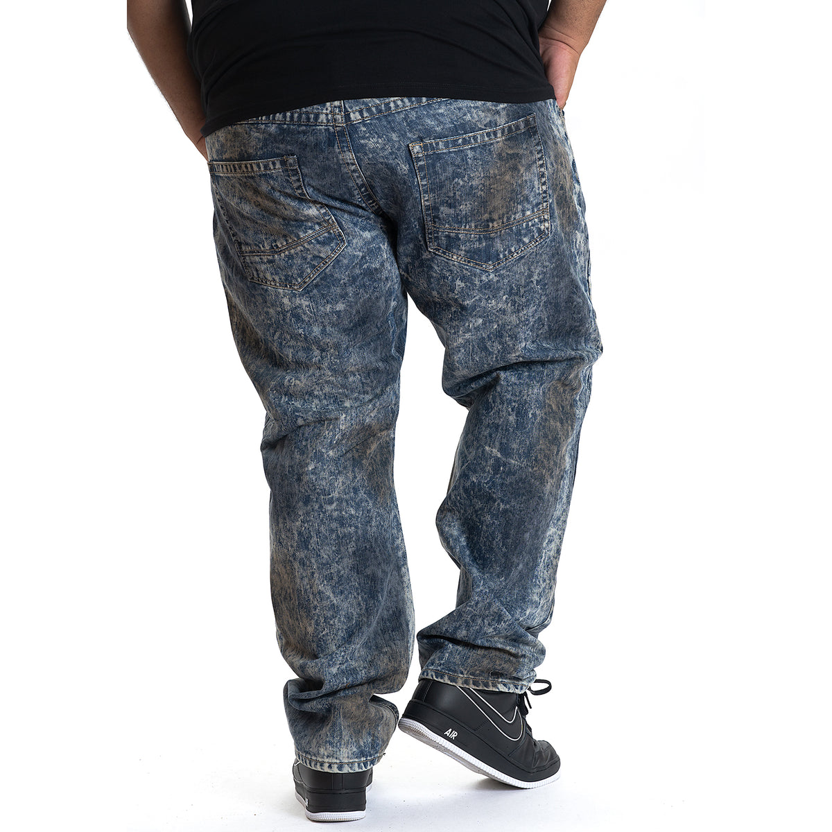 Makobi M1778 Marbleized Ripped Jeans in Navy, view 2