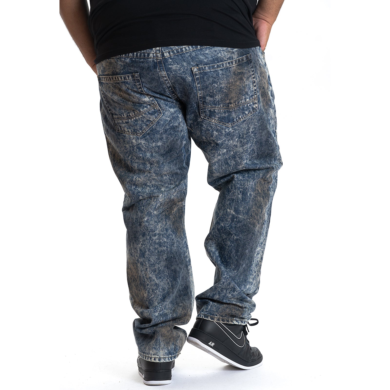 Makobi M1778 Marbleized Ripped Jeans in Navy, view 2