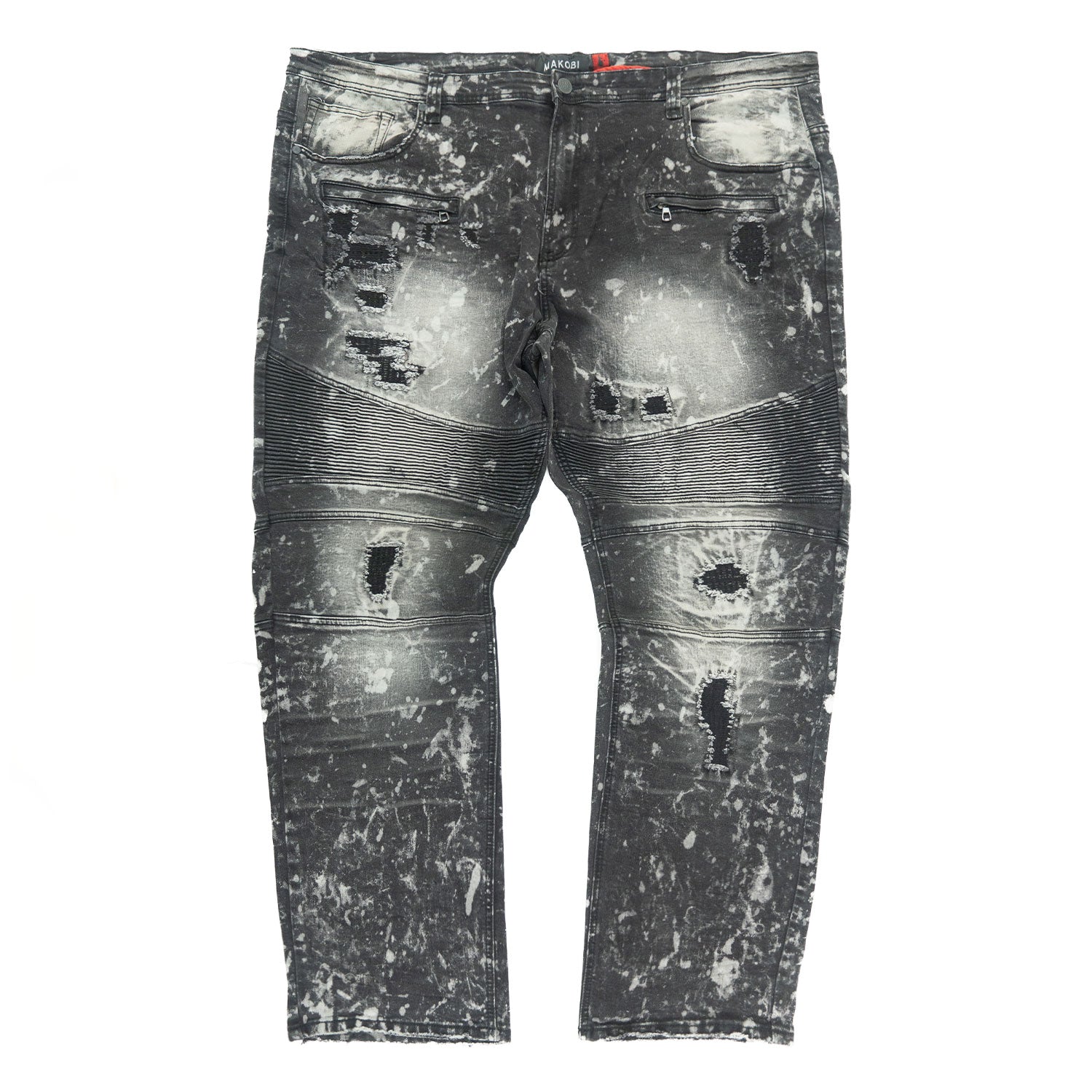 M1779 Makobi Biker Jeans with Rip Damages  - Black