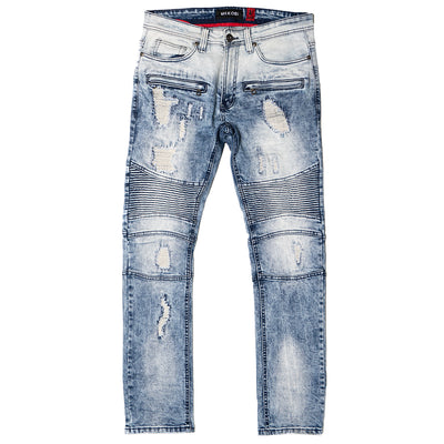 M1786 Makobi Prado Biker Jeans pẹlu Rip &amp; Tunṣe - Dark Wẹ