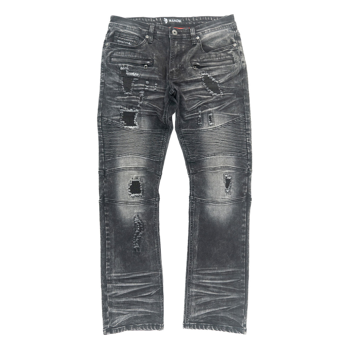 M1786 Makobi Prado Biker Jeans with Rip & Repair - Black Wash