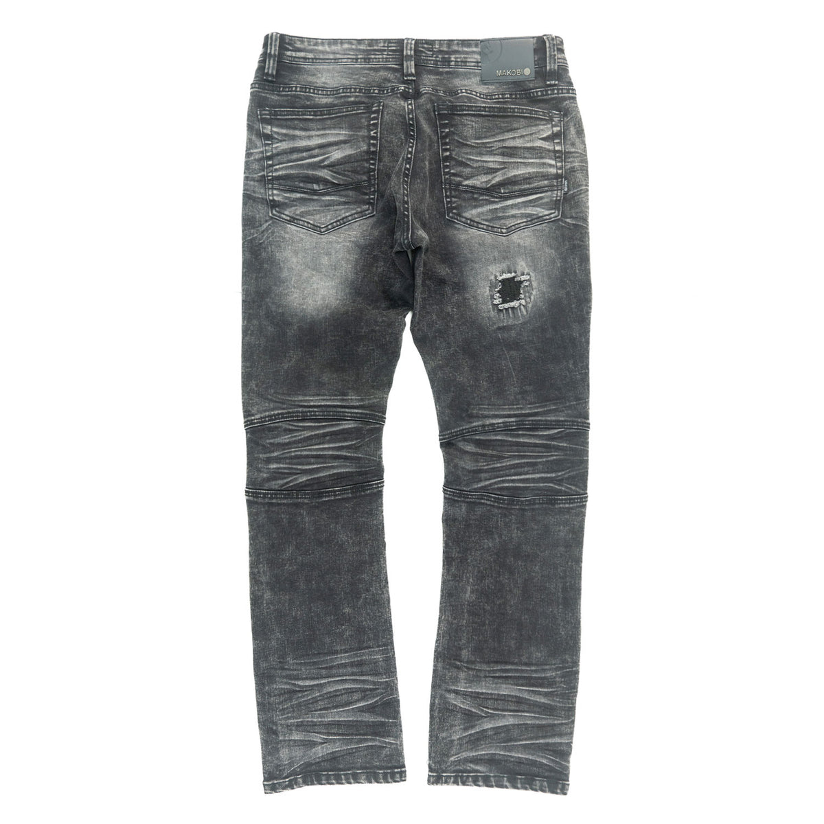 M1786 Makobi Prado Biker Jeans with Rip & Repair - Black Wash