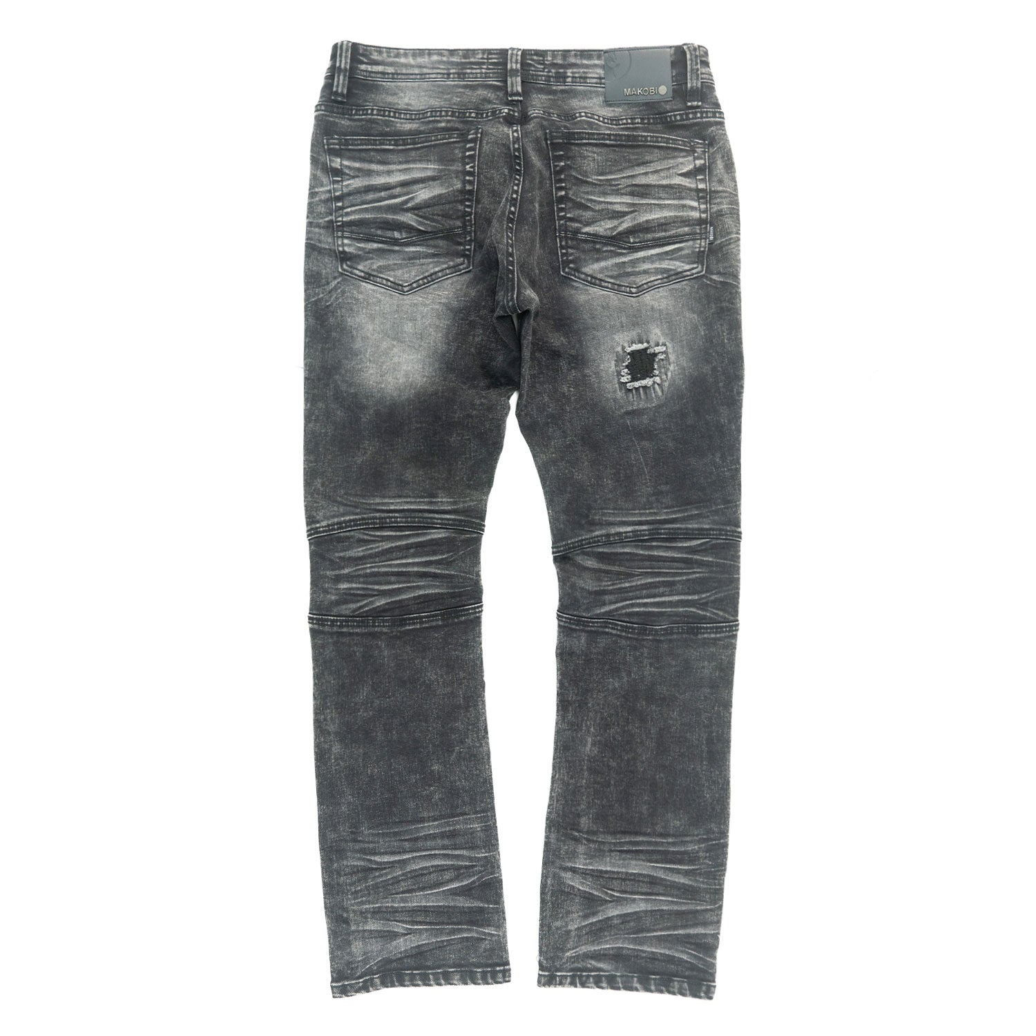 M1786 Makobi Prado Biker Jeans with Rip & Repair - Black Wash