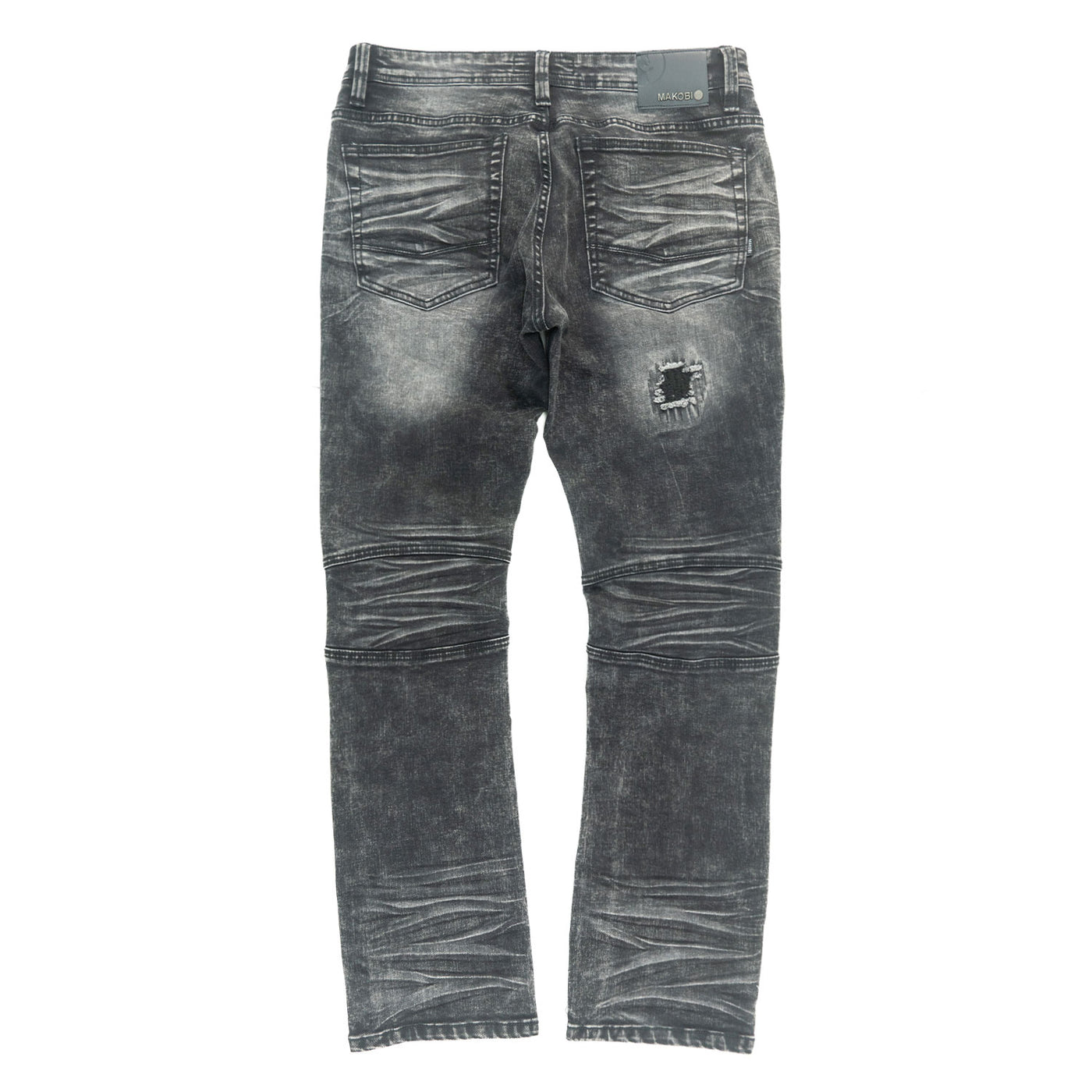M1786 Makobi Prado Biker Jeans with Rip & Repair - Black Wash